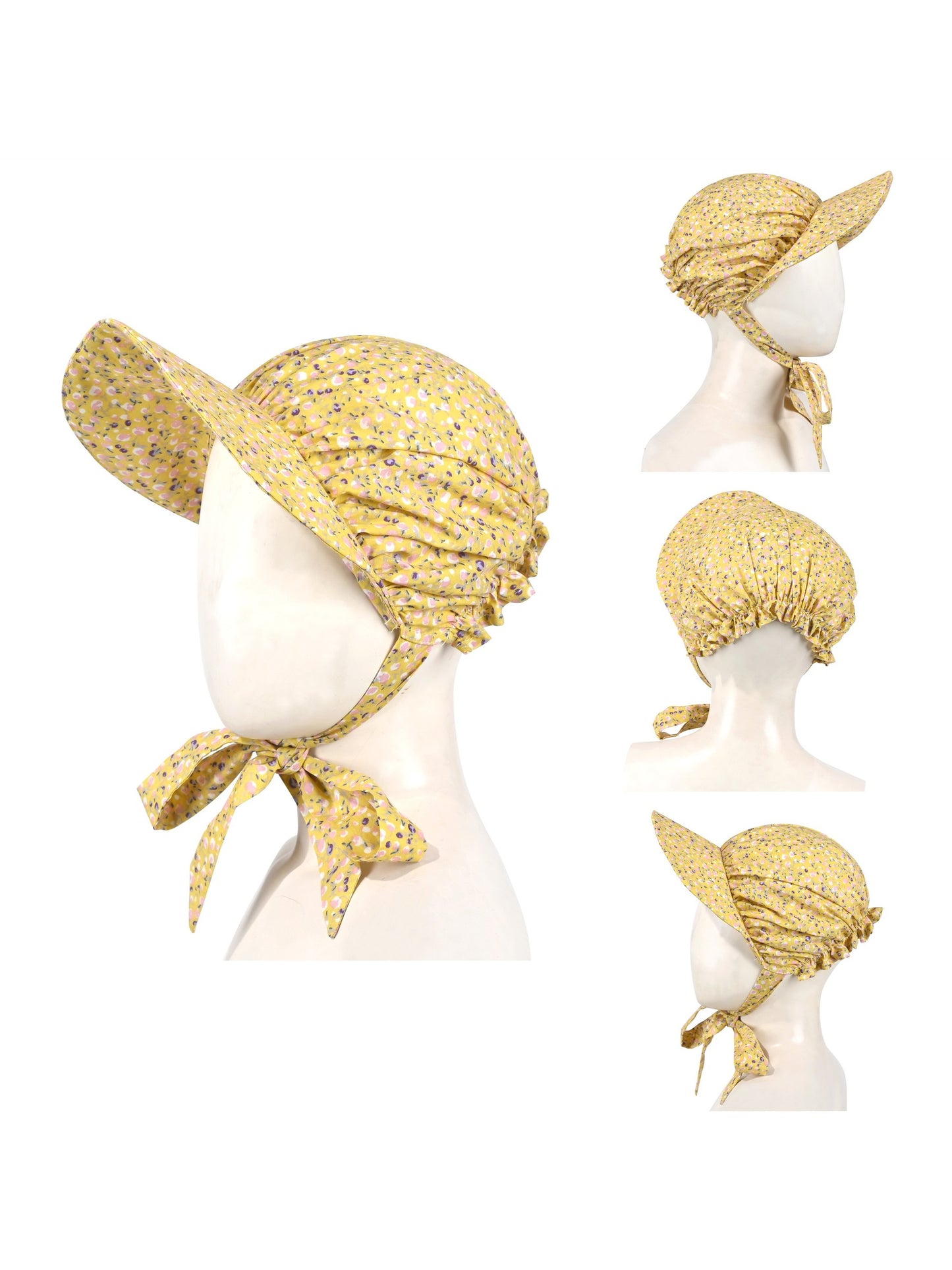 Girls Dress 3 Piece Set Pinafore Hat Colonial Party Floral Vintage Yellow