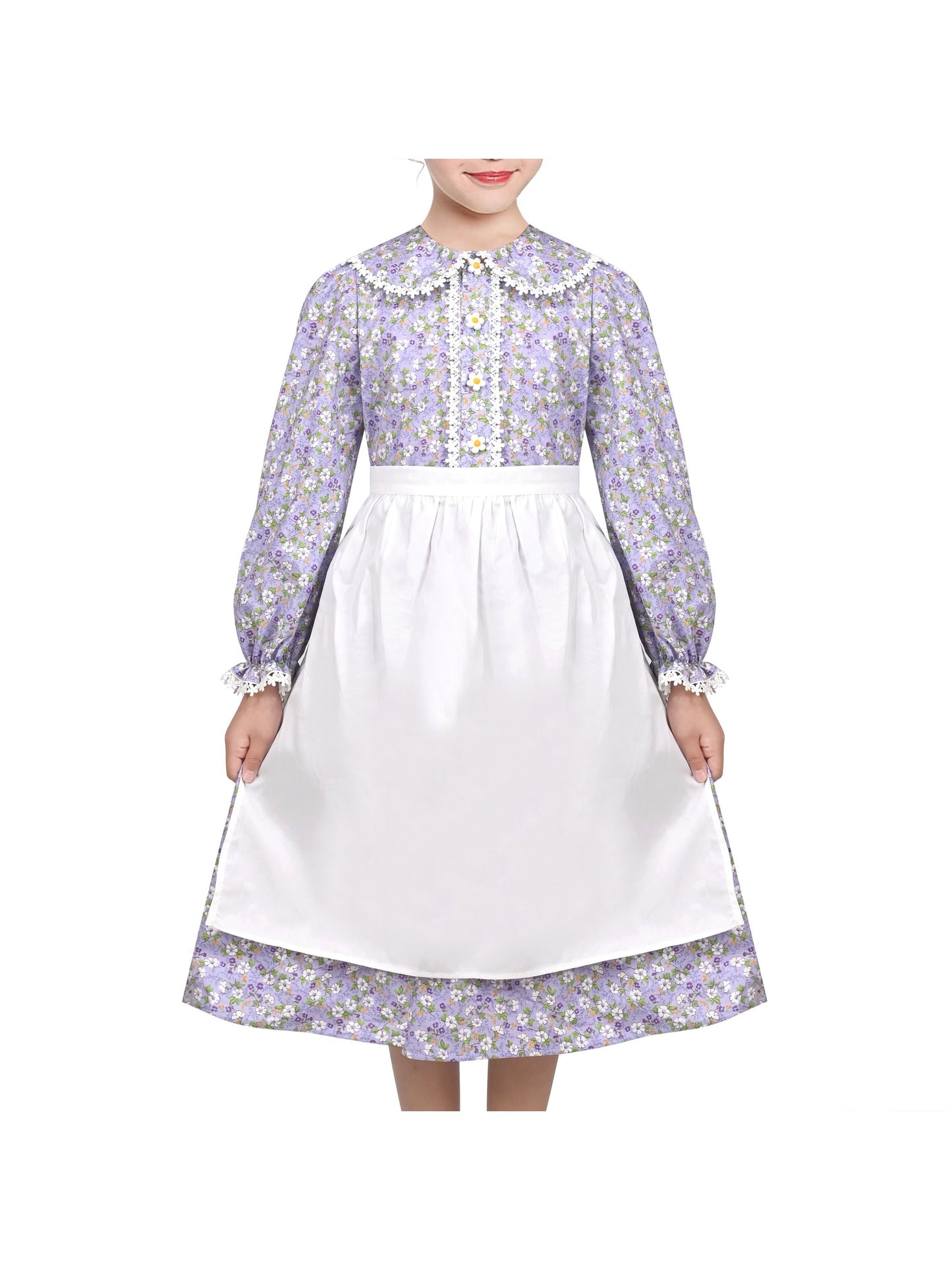 Girls Dress 3 Piece Set Pinafore Hat Colonial Party Floral Vintage Purple