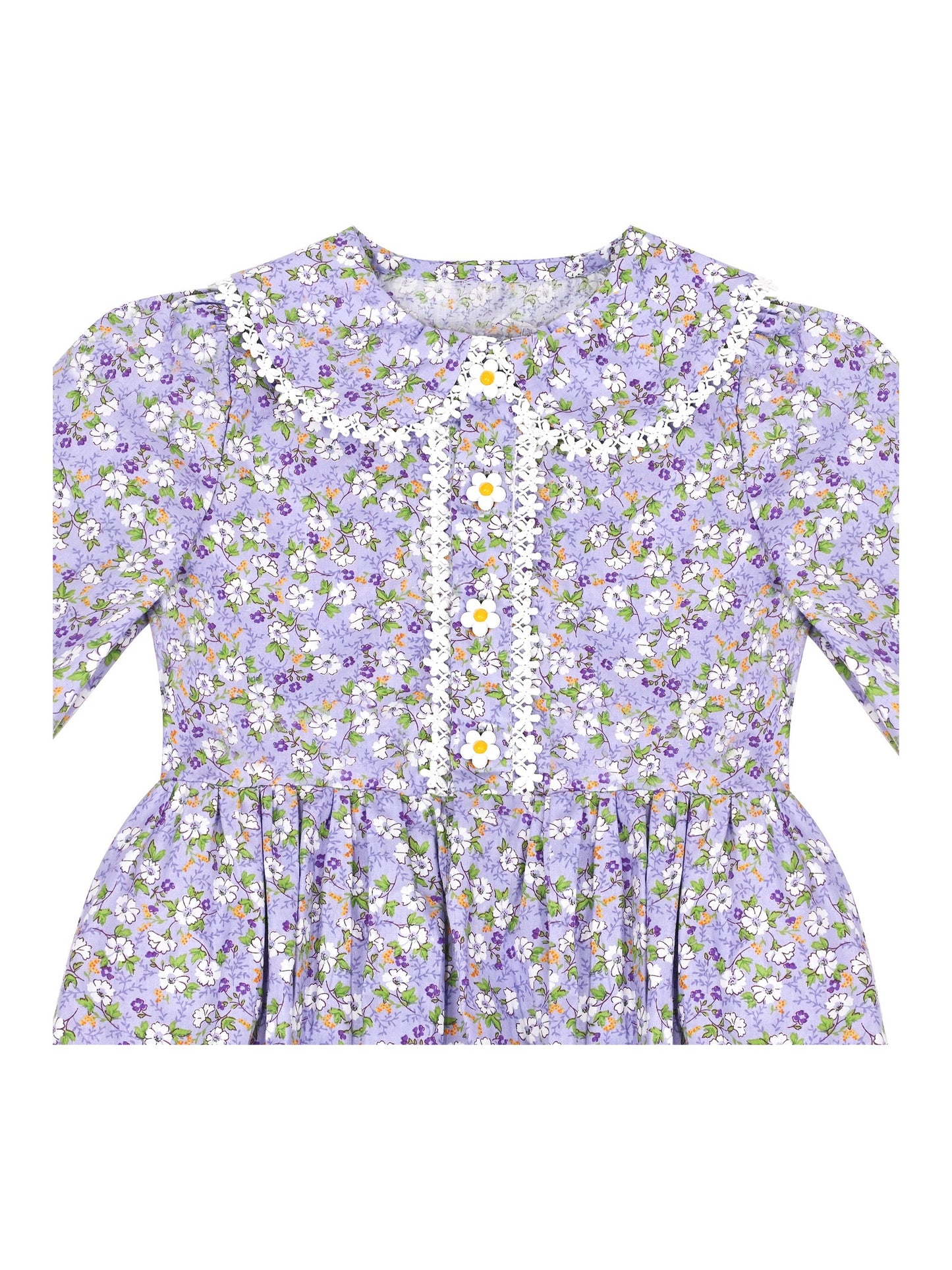 Girls Dress 3 Piece Set Pinafore Hat Colonial Party Floral Vintage Purple