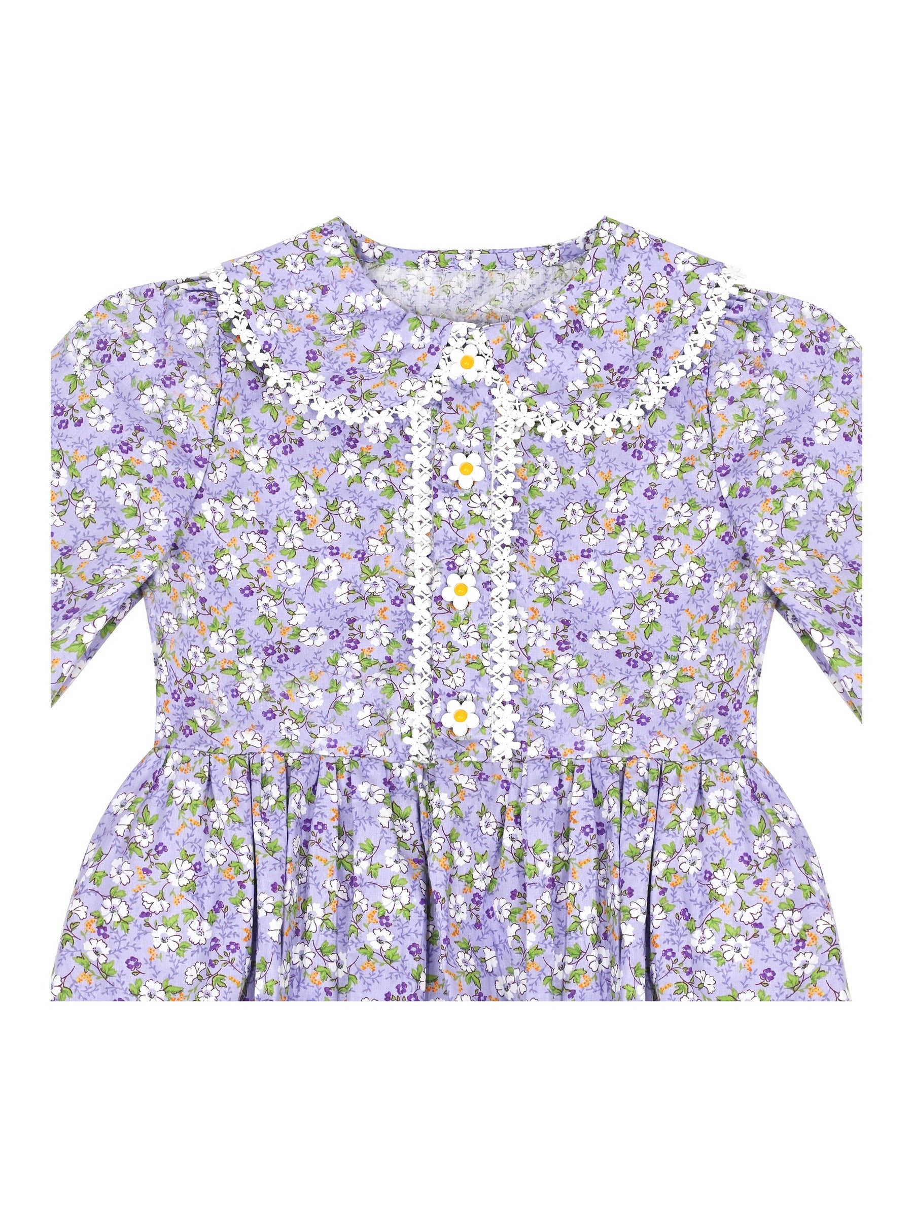 Girls Dress 3 Piece Set Pinafore Hat Colonial Party Floral Vintage Purple
