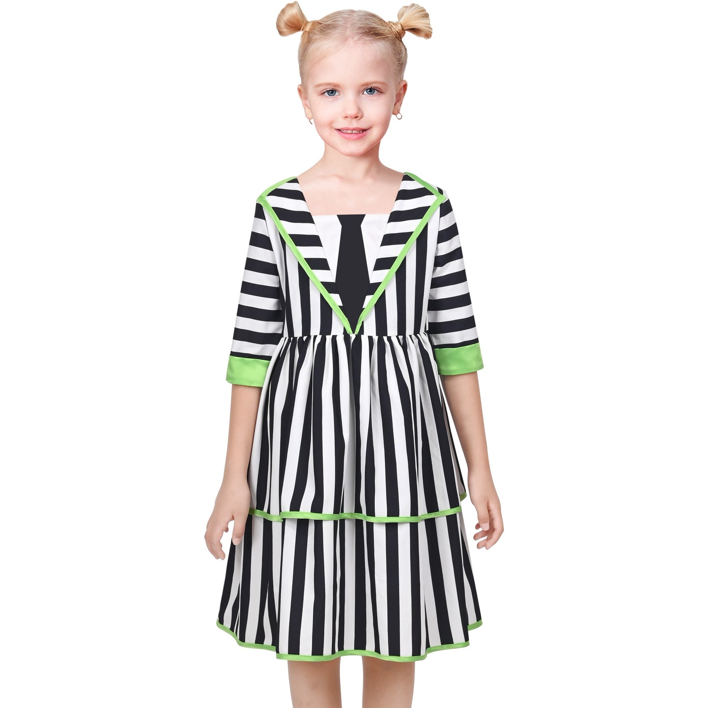 Girls Dress Black White Striped Gothic 1950s Retro Tiered Halloween Black