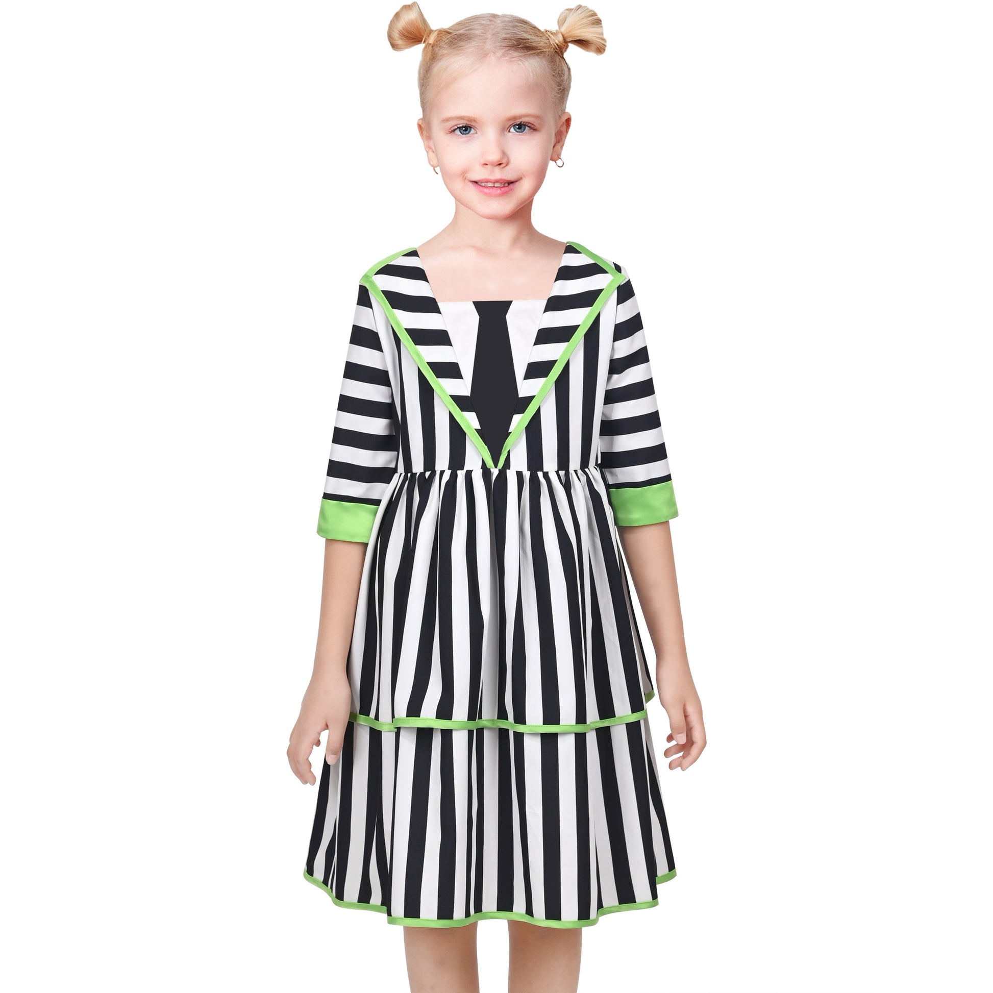 Girls Dress Black White Striped Gothic 1950s Retro Tiered Halloween Black