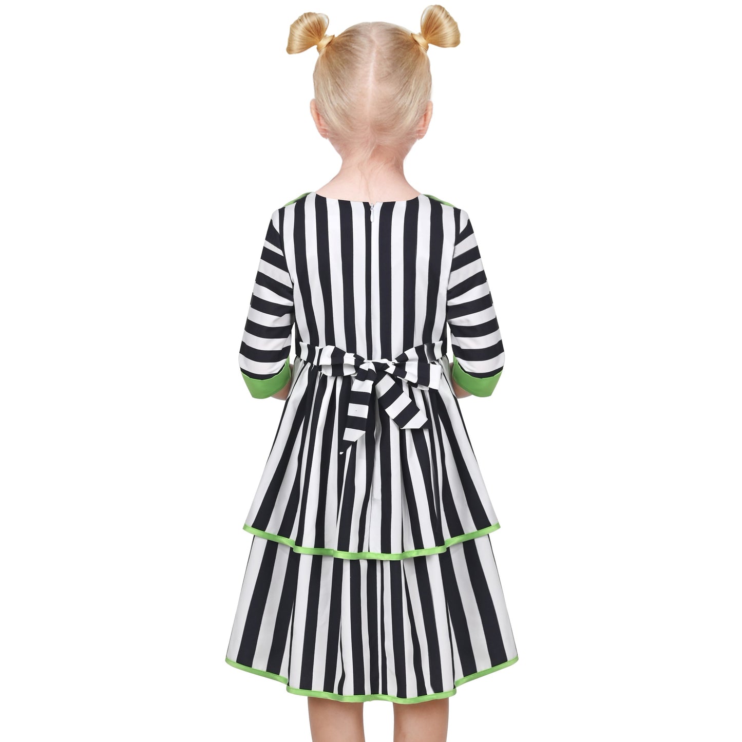 Girls Dress Black White Striped Gothic 1950s Retro Tiered Halloween Black