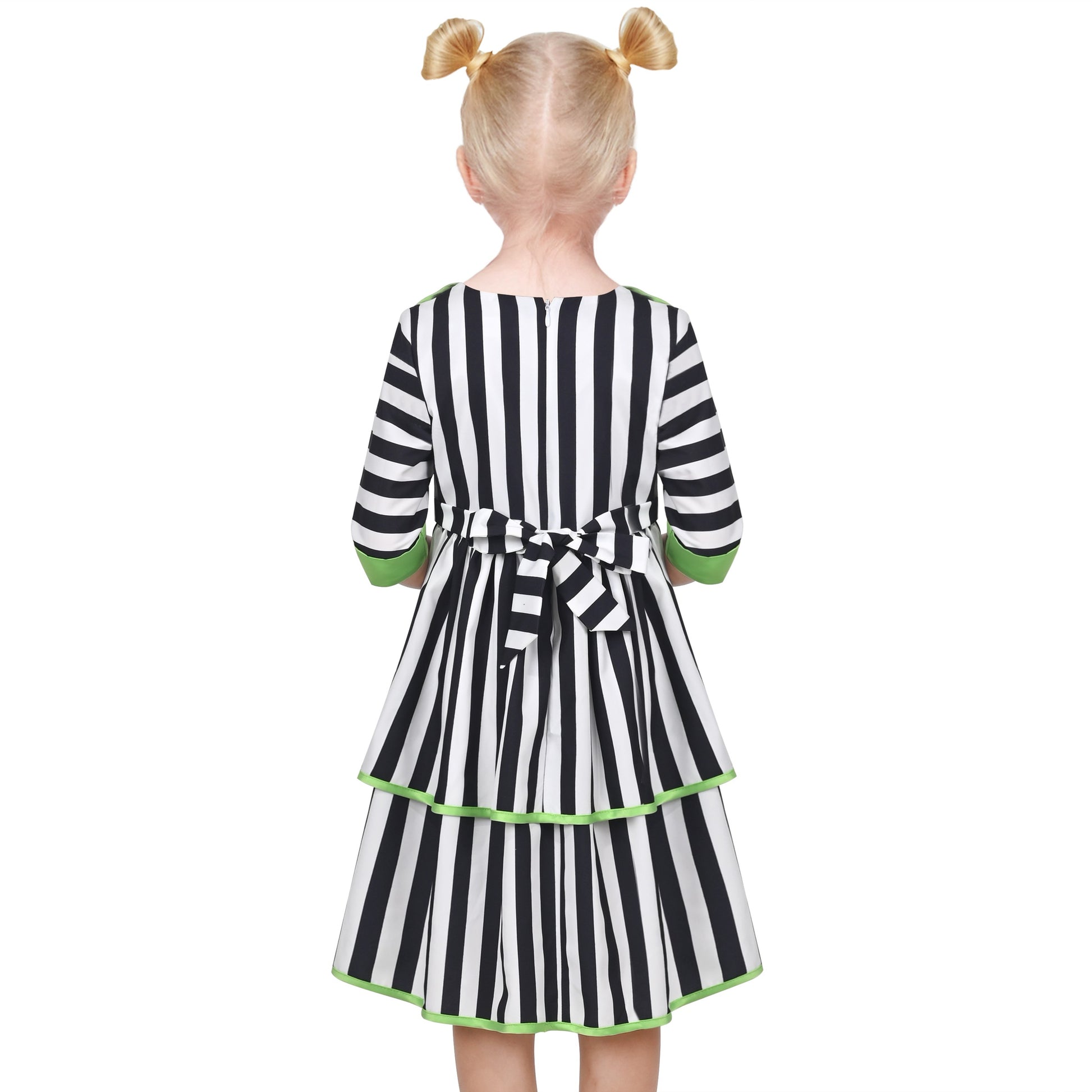Girls Dress Black White Striped Gothic 1950s Retro Tiered Halloween Black