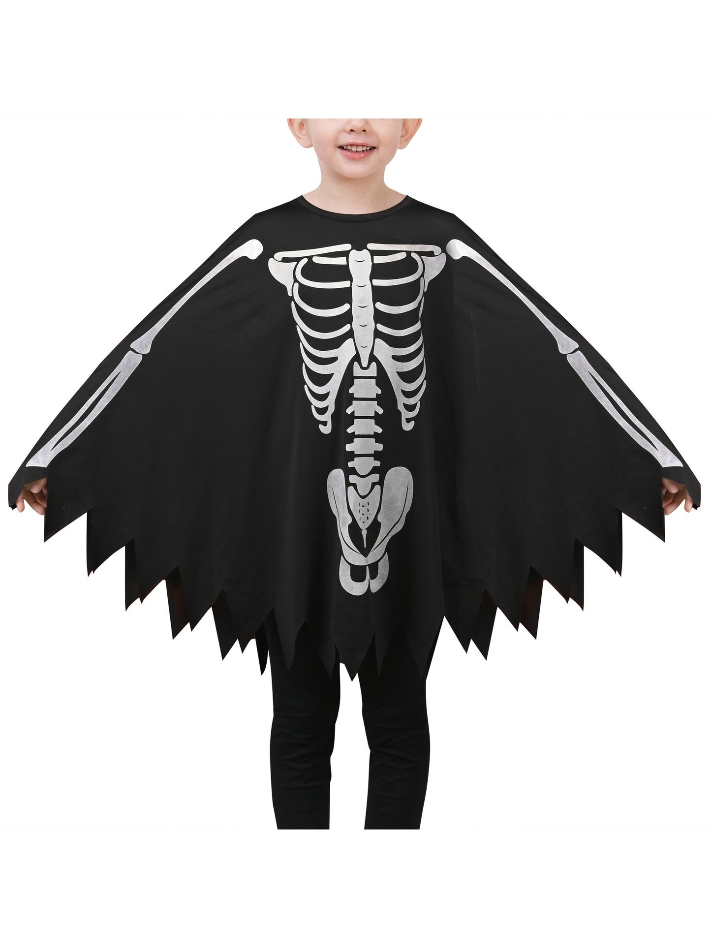 Girls Dress Black Glow in The Dark Skeleton Cloak Cape Costume Halloween Black