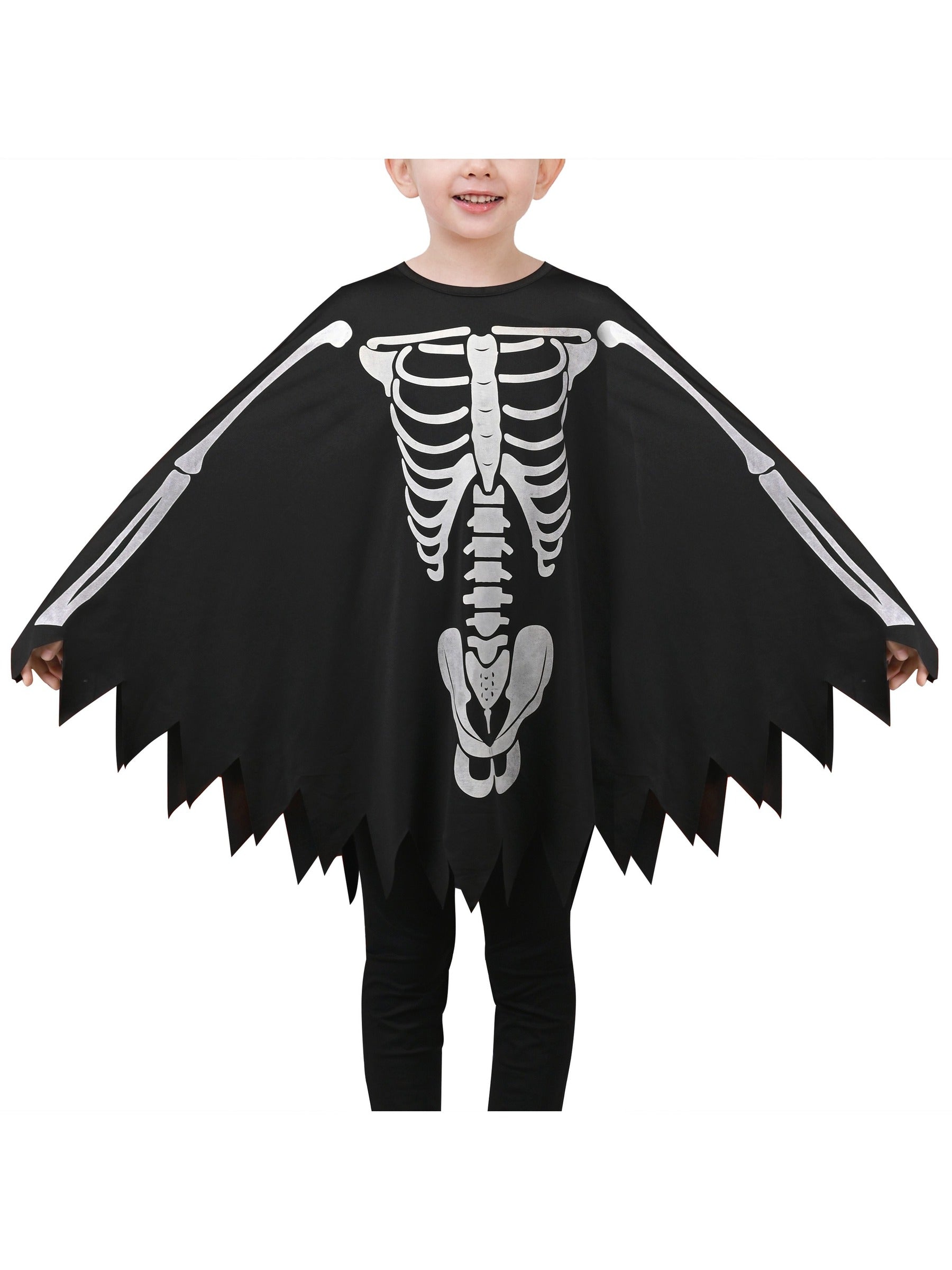 Girls Dress Black Glow in The Dark Skeleton Cloak Cape Costume Halloween Black