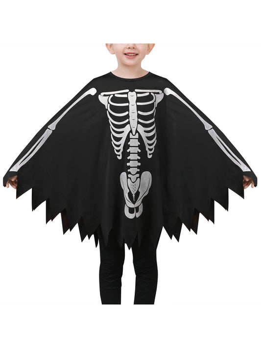Girls Dress Black Glow in The Dark Skeleton Cloak Cape Costume Halloween Black