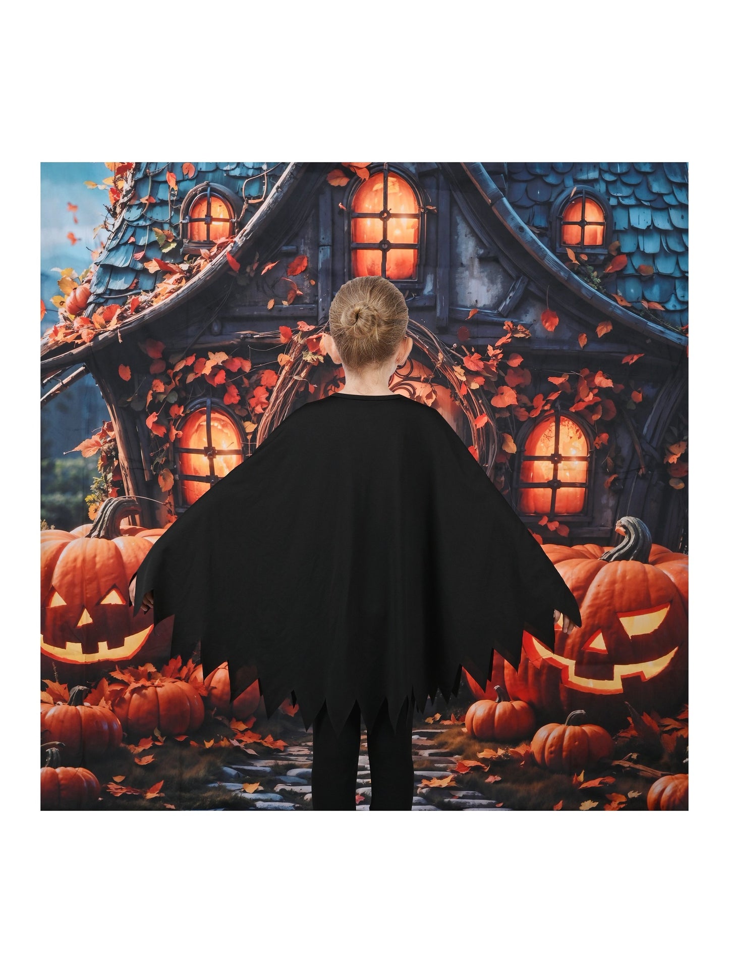 Girls Dress Black Glow in The Dark Skeleton Cloak Cape Costume Halloween Black