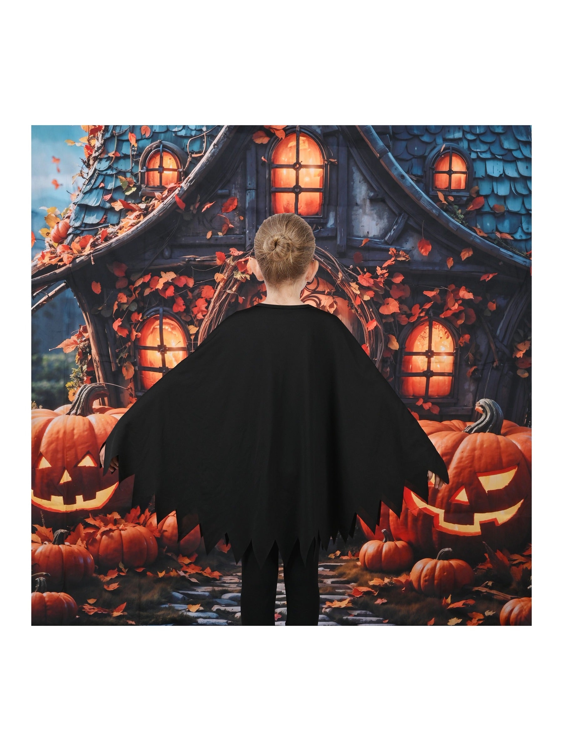 Girls Dress Black Glow in The Dark Skeleton Cloak Cape Costume Halloween Black