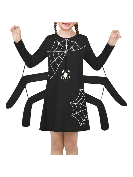 Girls Dress Spider Web Glow in The Dark Long Sleeve Halloween Costume Black