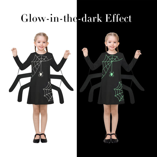 Girls Dress Spider Web Glow in The Dark Long Sleeve Halloween Costume Black
