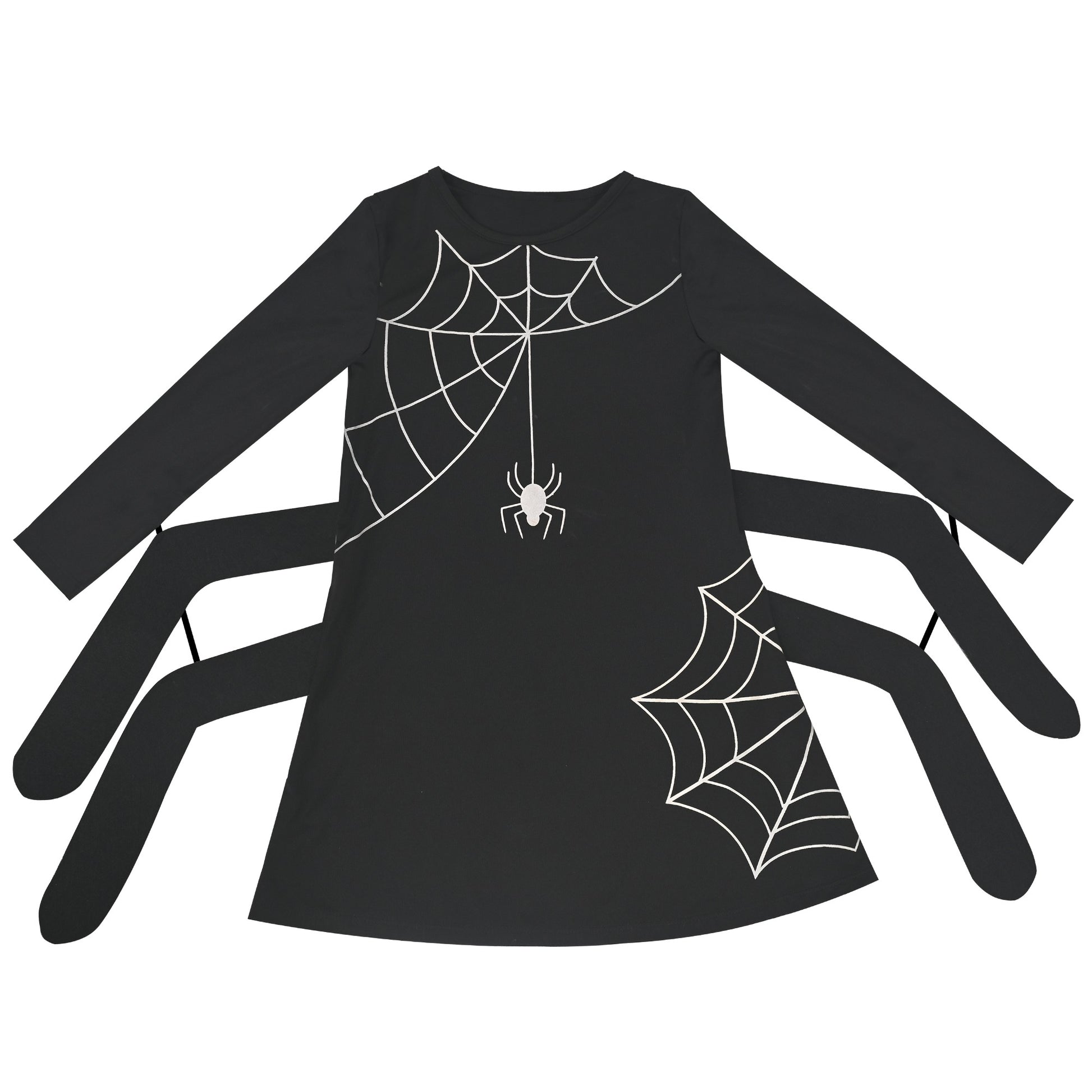 Girls Dress Spider Web Glow in The Dark Long Sleeve Halloween Costume Black