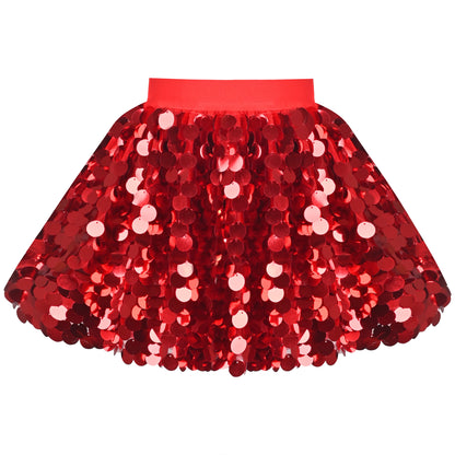 Girls Skirt Black Mermaid Sparkly Sequin Tutu Party Ballet Dance - Red (XB41-P)
