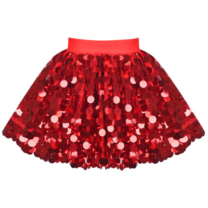 Girls Skirt Black Mermaid Sparkly Sequin Tutu Party Ballet Dance - Red (XB41-P)