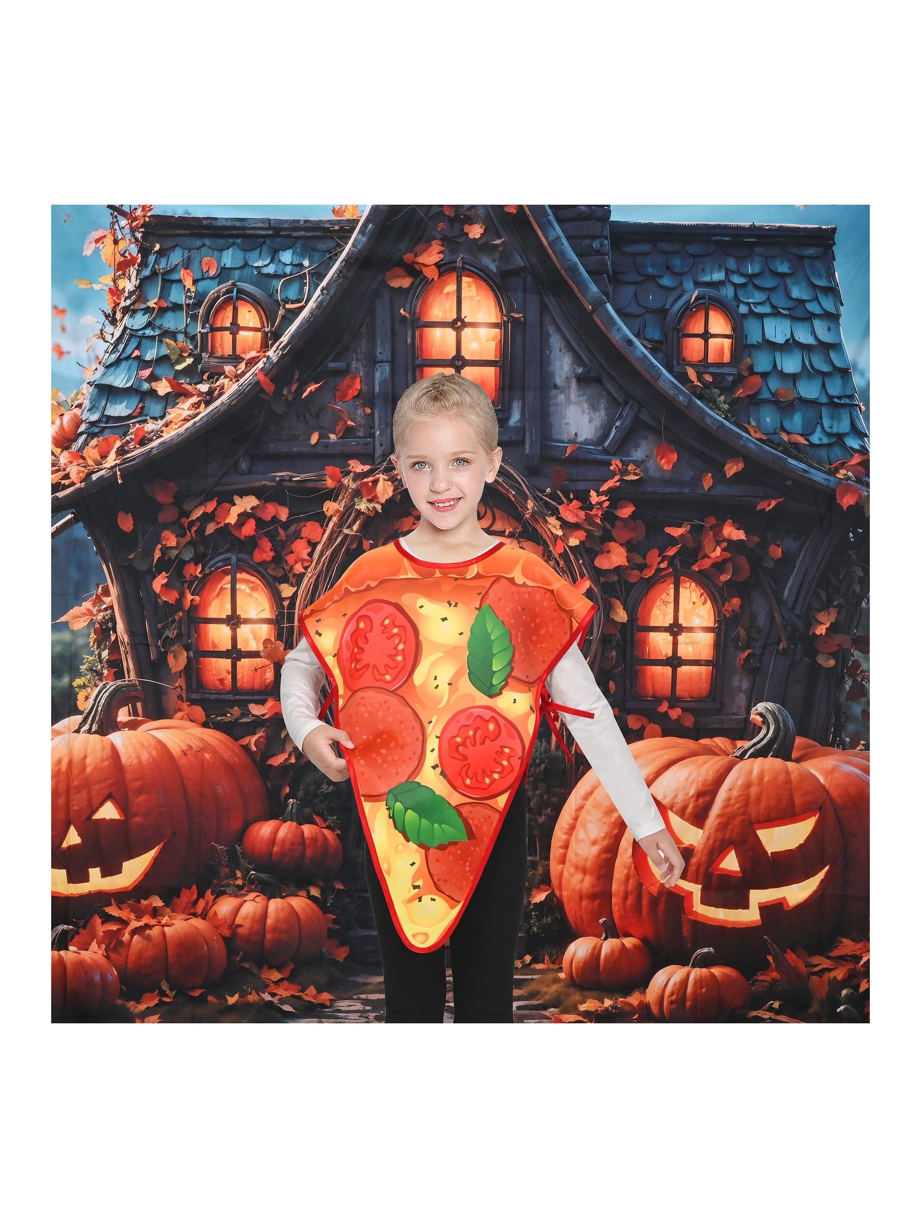 Girls Dress Pizza Slice Tomato Pepperoni Food Apron Halloween Costume Orange