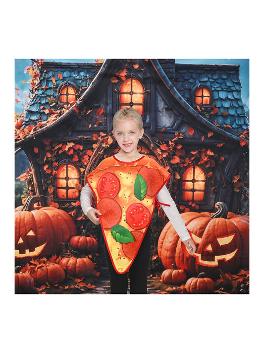 Girls Dress Pizza Slice Tomato Pepperoni Food Apron Halloween Costume Orange