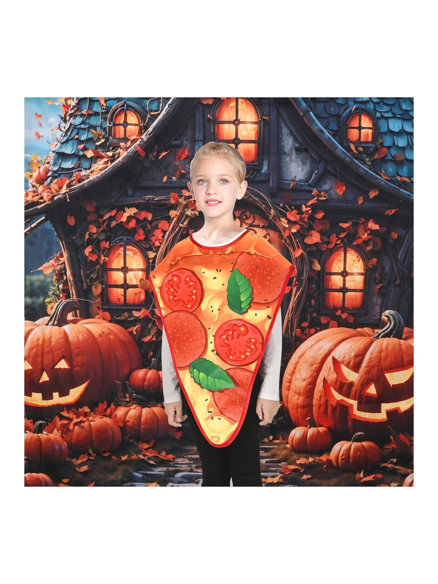 Girls Dress Pizza Slice Tomato Pepperoni Food Apron Halloween Costume Orange