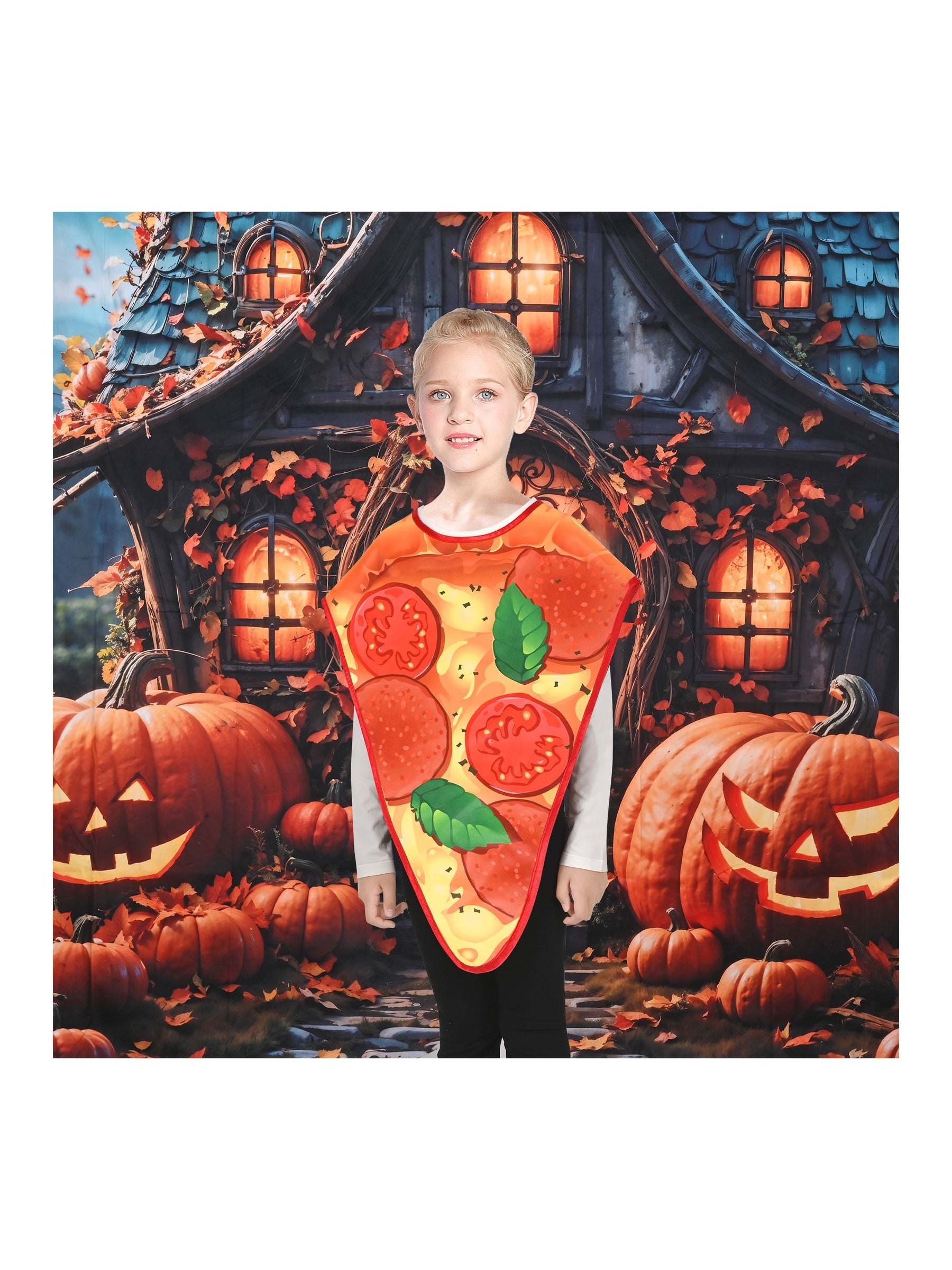 Girls Dress Pizza Slice Tomato Pepperoni Food Apron Halloween Costume Orange
