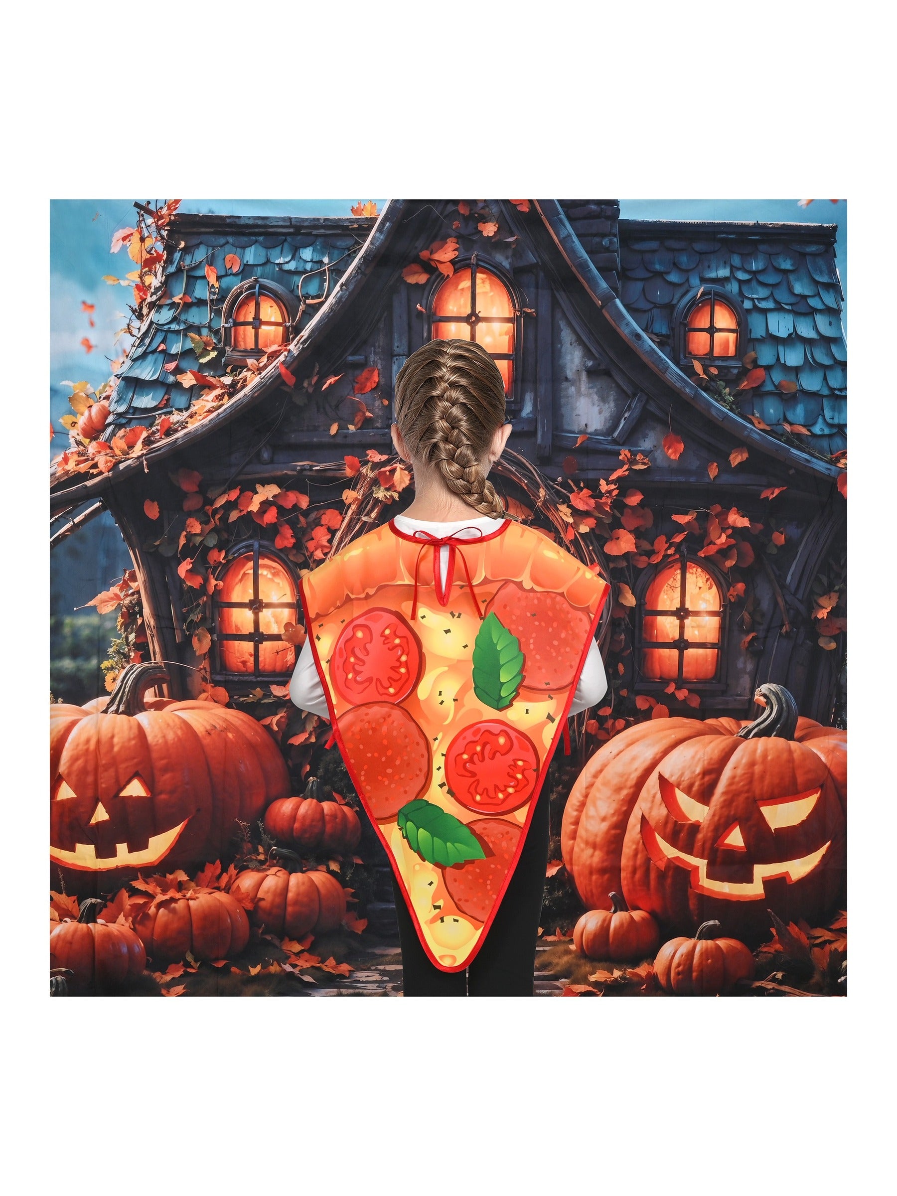 Girls Dress Pizza Slice Tomato Pepperoni Food Apron Halloween Costume Orange