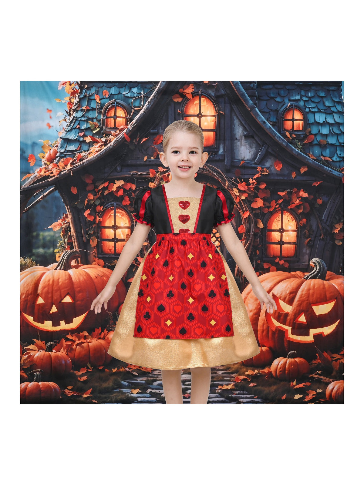 Girls German Dirndl Dress Costumes for Bavarian Oktoberfest Long Sleeve - Red Poker