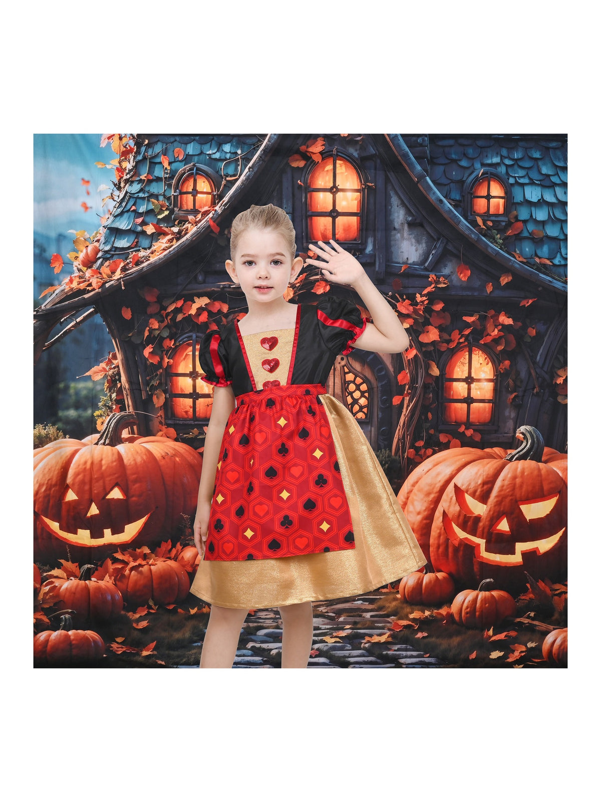 Girls German Dirndl Dress Costumes for Bavarian Oktoberfest Long Sleeve - Red Poker