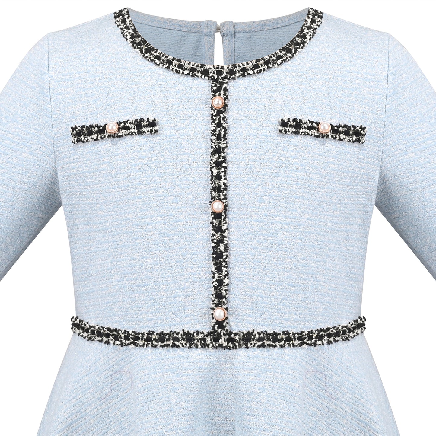 Girls Dress Rose Pink Cable Knit Striped Casual Long Sleeve Cotton Blue