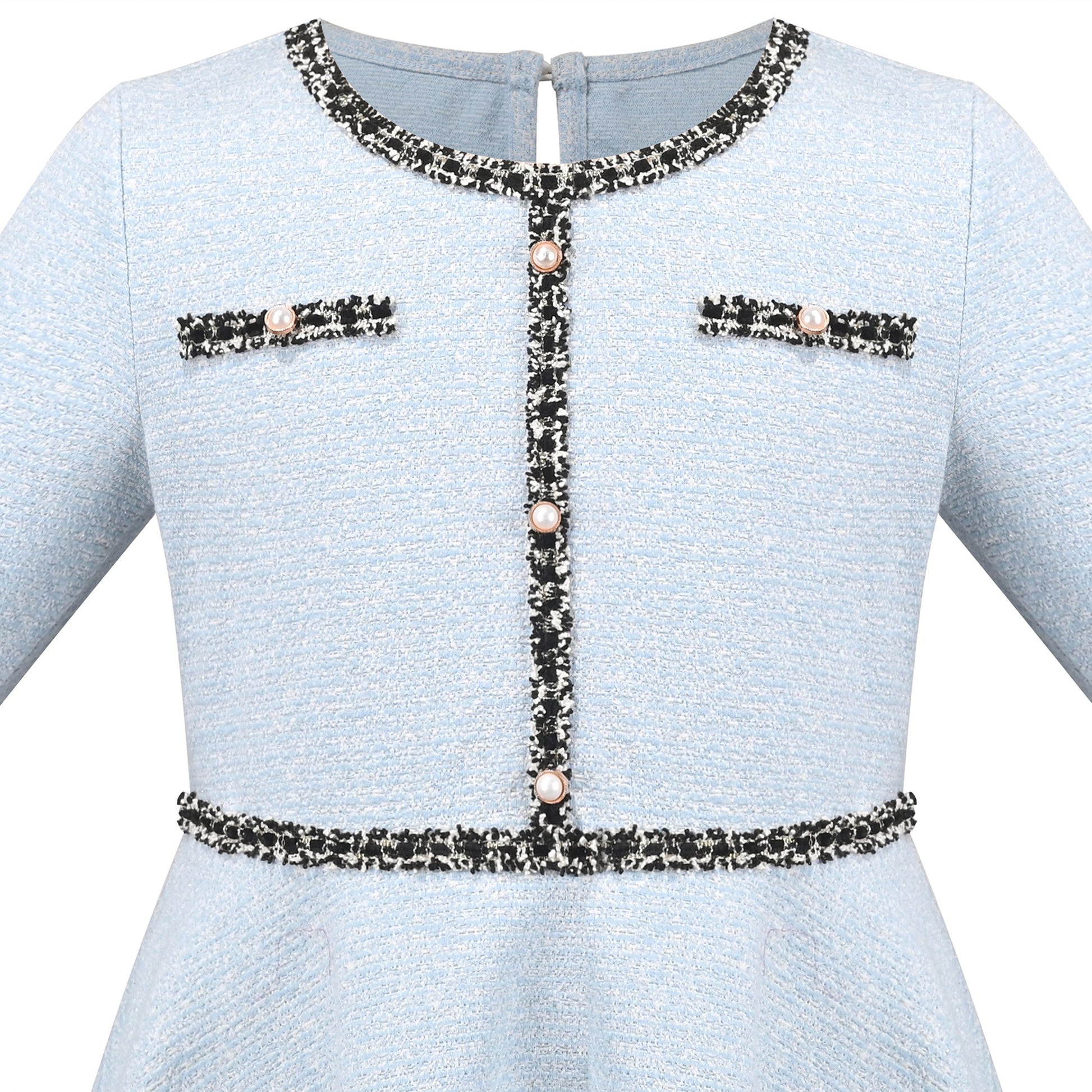 Girls Dress Rose Pink Cable Knit Striped Casual Long Sleeve Cotton Blue
