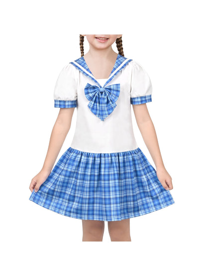 Girls Dress Sailor Cosplay School Uniform - Blue Plaid