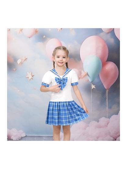 Girls Dress Sailor Cosplay School Uniform - Blue Plaid