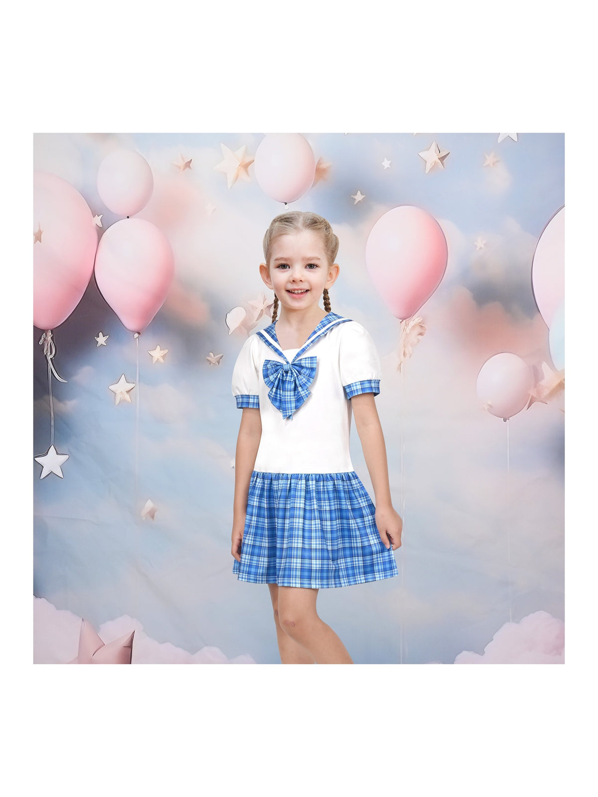 Girls Dress Sailor Cosplay School Uniform - Blue Plaid