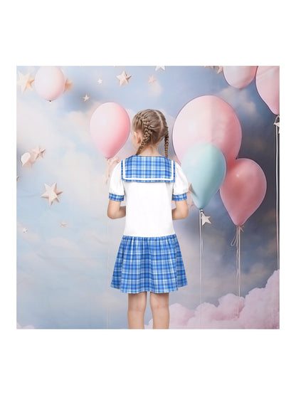 Girls Dress Sailor Cosplay School Uniform - Blue Plaid