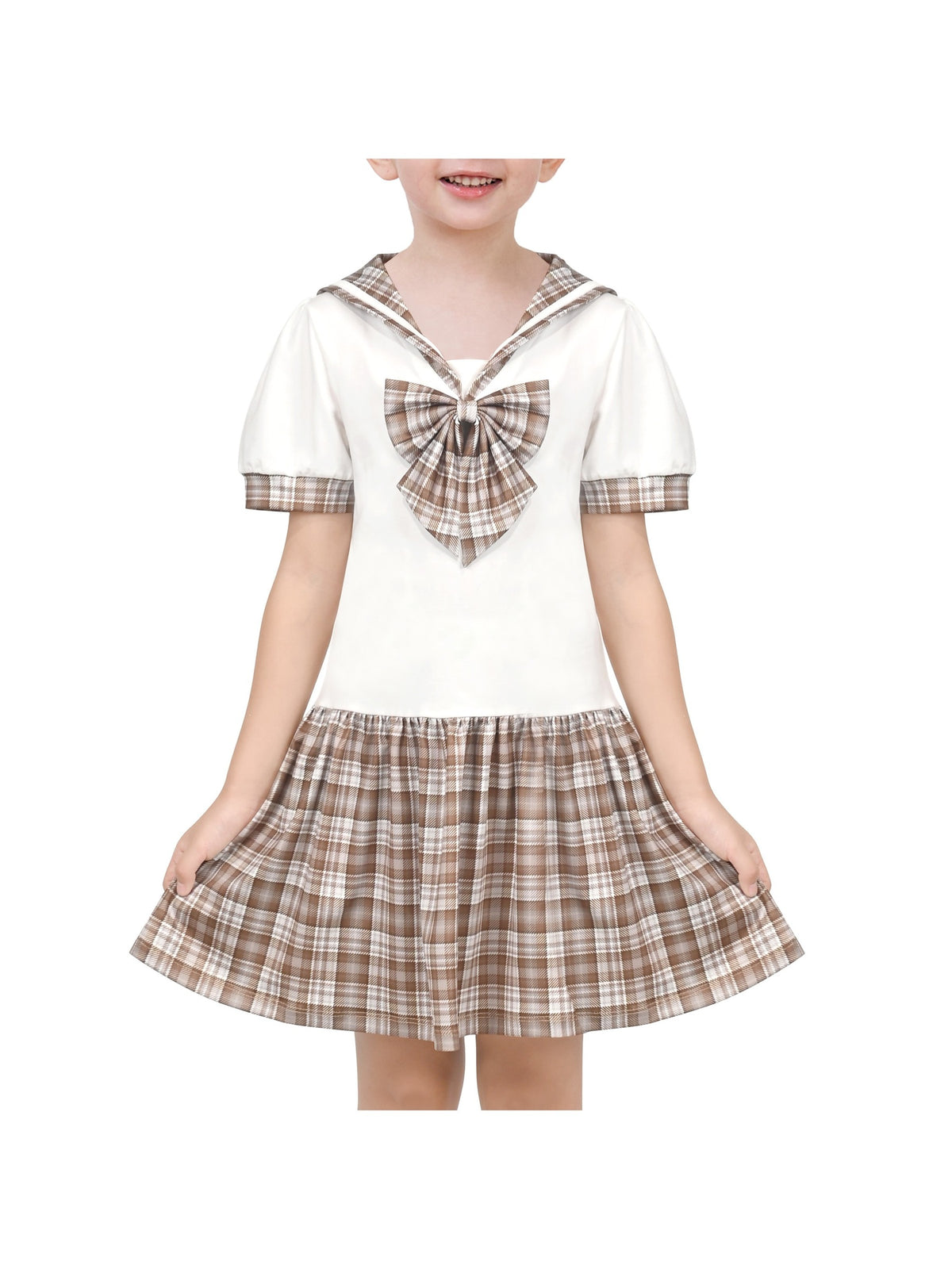 Girls Dress Sailor Cosplay School Uniform - Beige Plaid