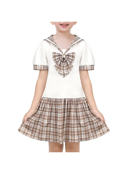 Girls Dress Sailor Cosplay School Uniform - Beige Plaid