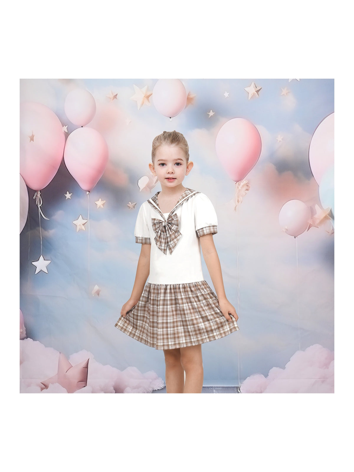 Girls Dress Sailor Cosplay School Uniform - Beige Plaid