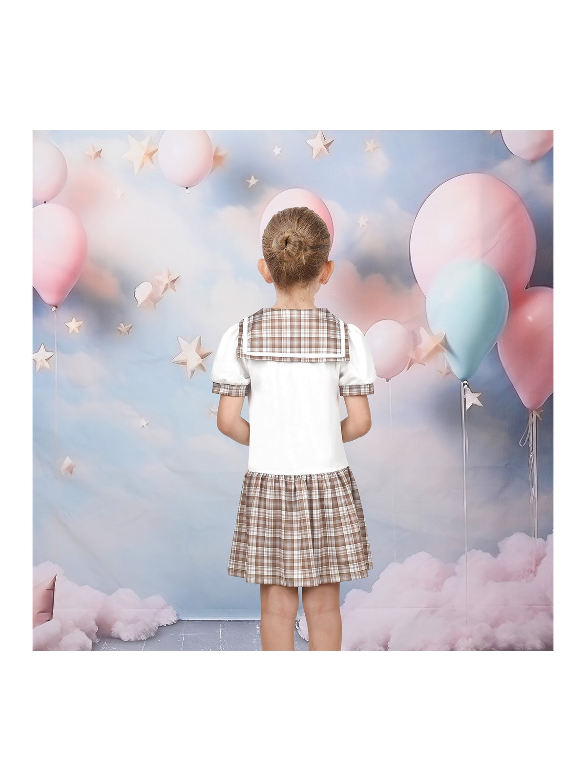 Girls Dress Sailor Cosplay School Uniform - Beige Plaid