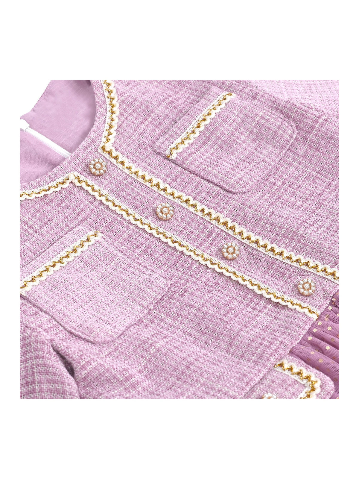 Girls Dress Green Pearl Pocket Sequin Classic Elegant Xmas Long Sleeve - Light Purple