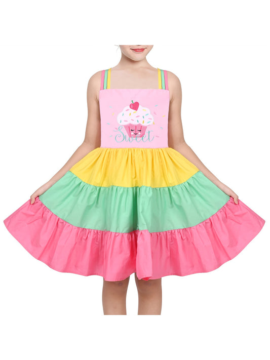 Girls Dress Purple Unicorn Rainbow Striped Suspender Sleeveless Summer Pink