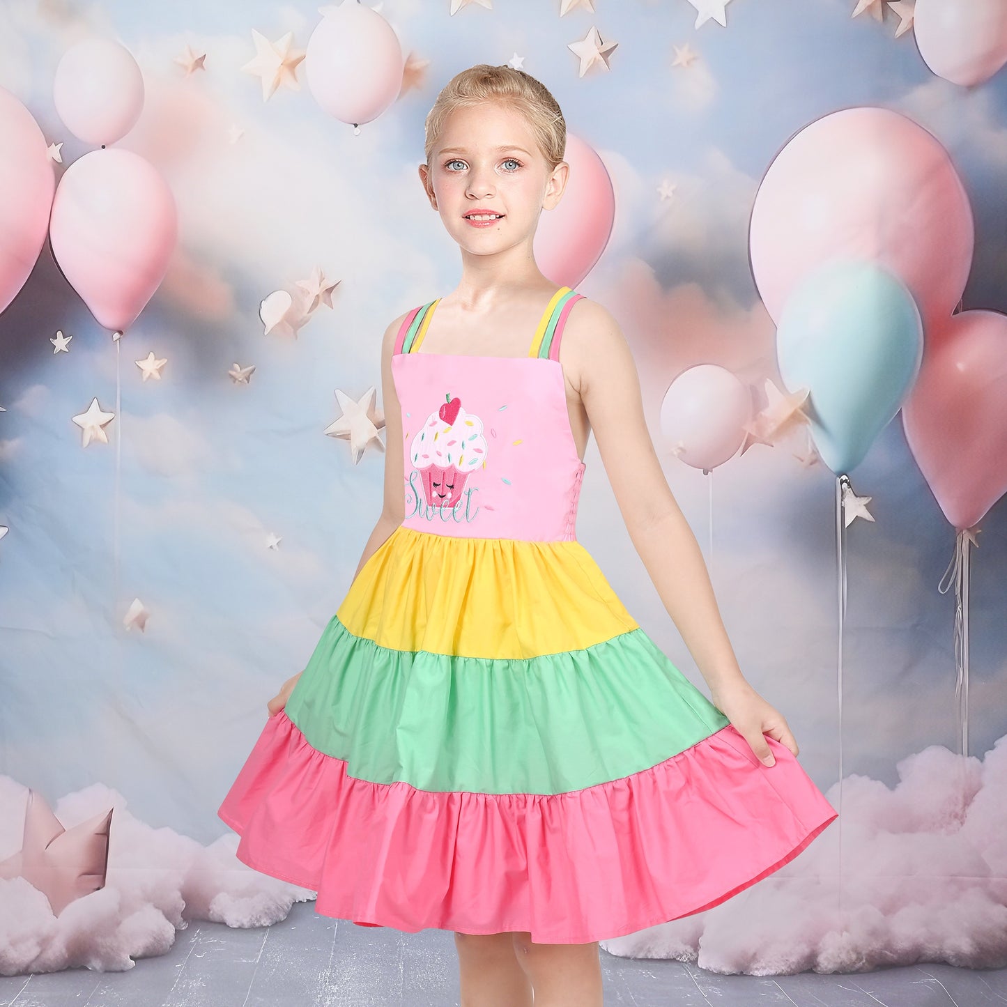 Girls Dress Purple Unicorn Rainbow Striped Suspender Sleeveless Summer Pink
