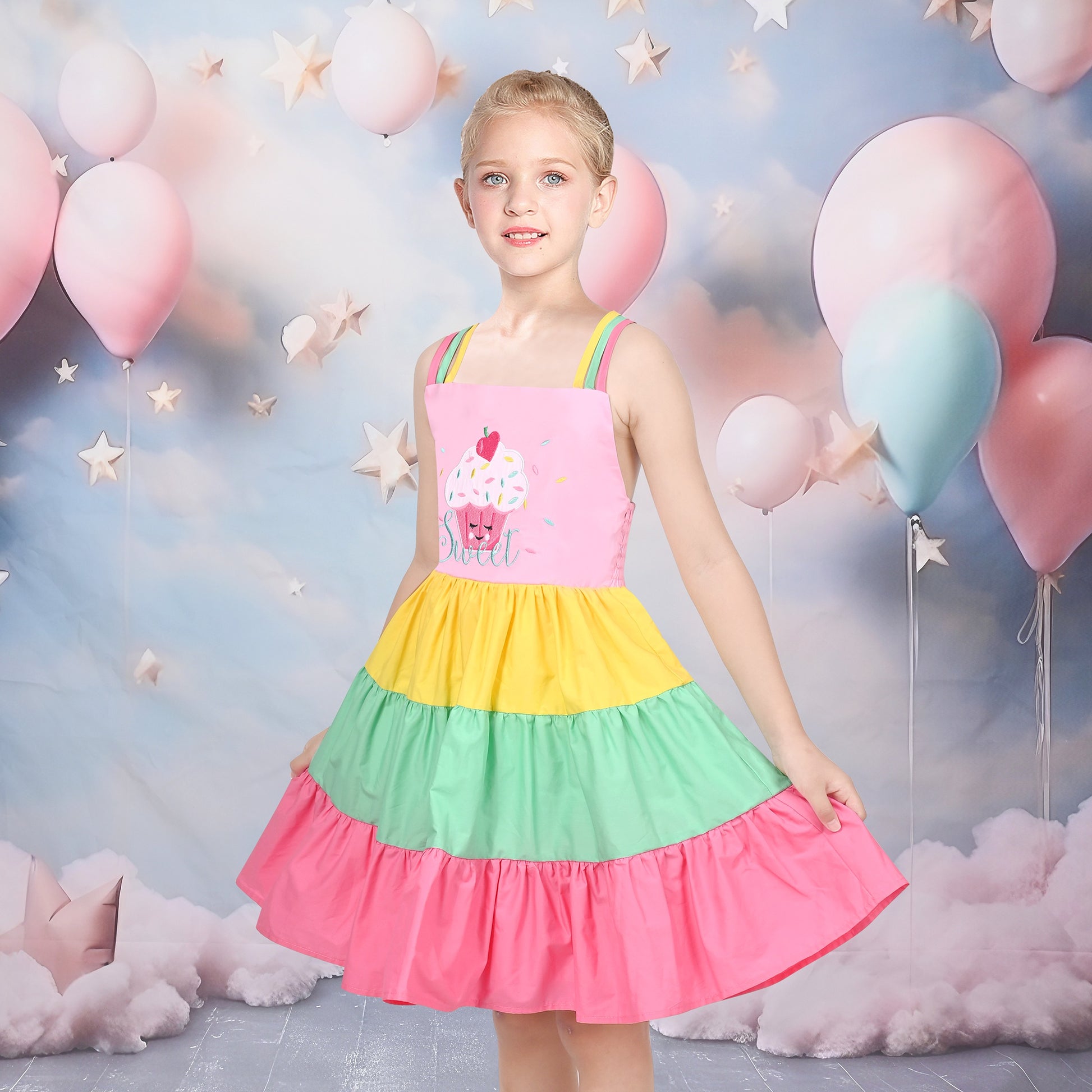 Girls Dress Purple Unicorn Rainbow Striped Suspender Sleeveless Summer Pink