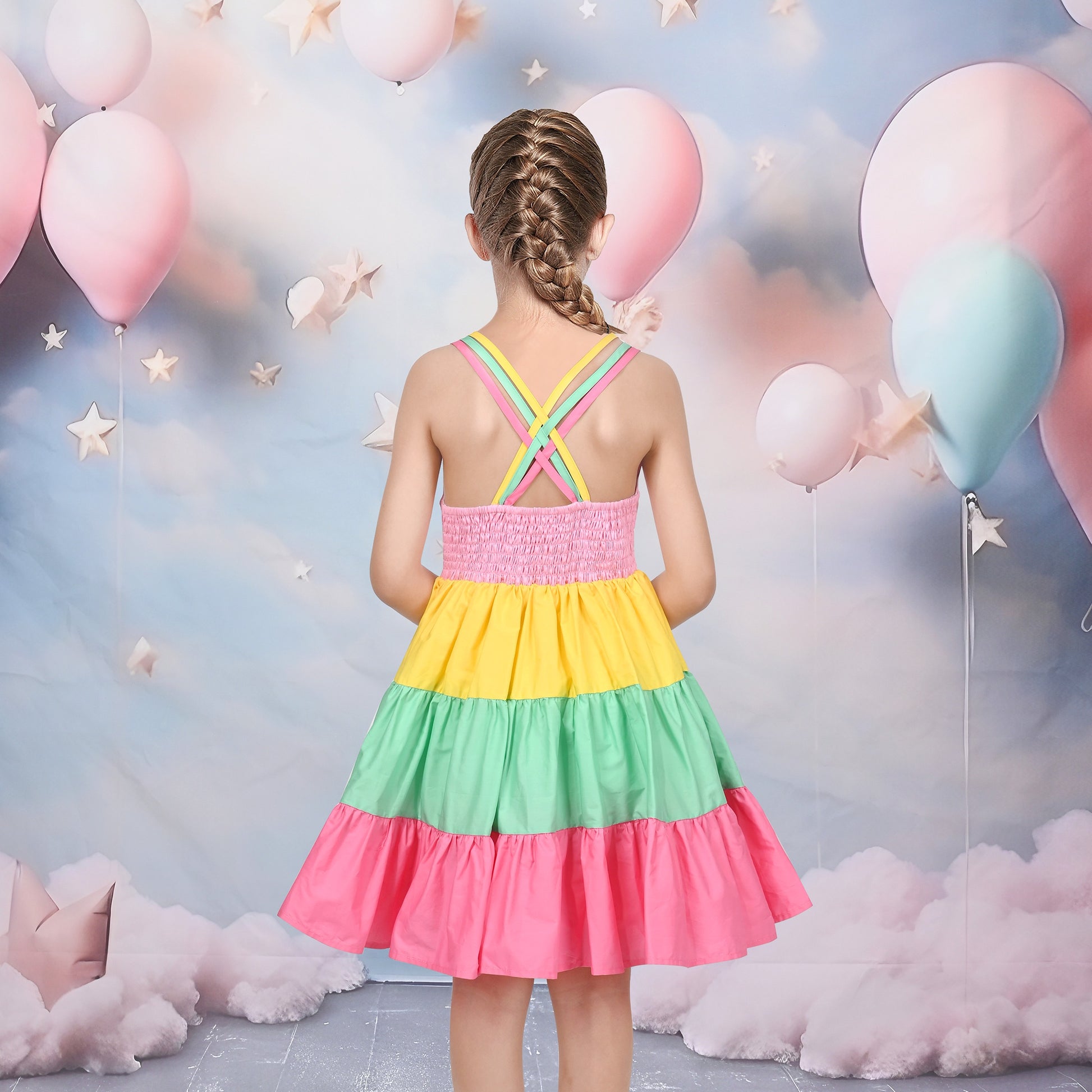 Girls Dress Purple Unicorn Rainbow Striped Suspender Sleeveless Summer Pink