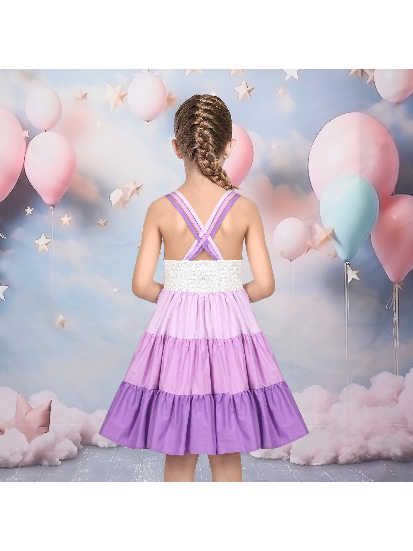 Girls Dress Purple Unicorn Rainbow Striped Suspender Sleeveless Summer Purple