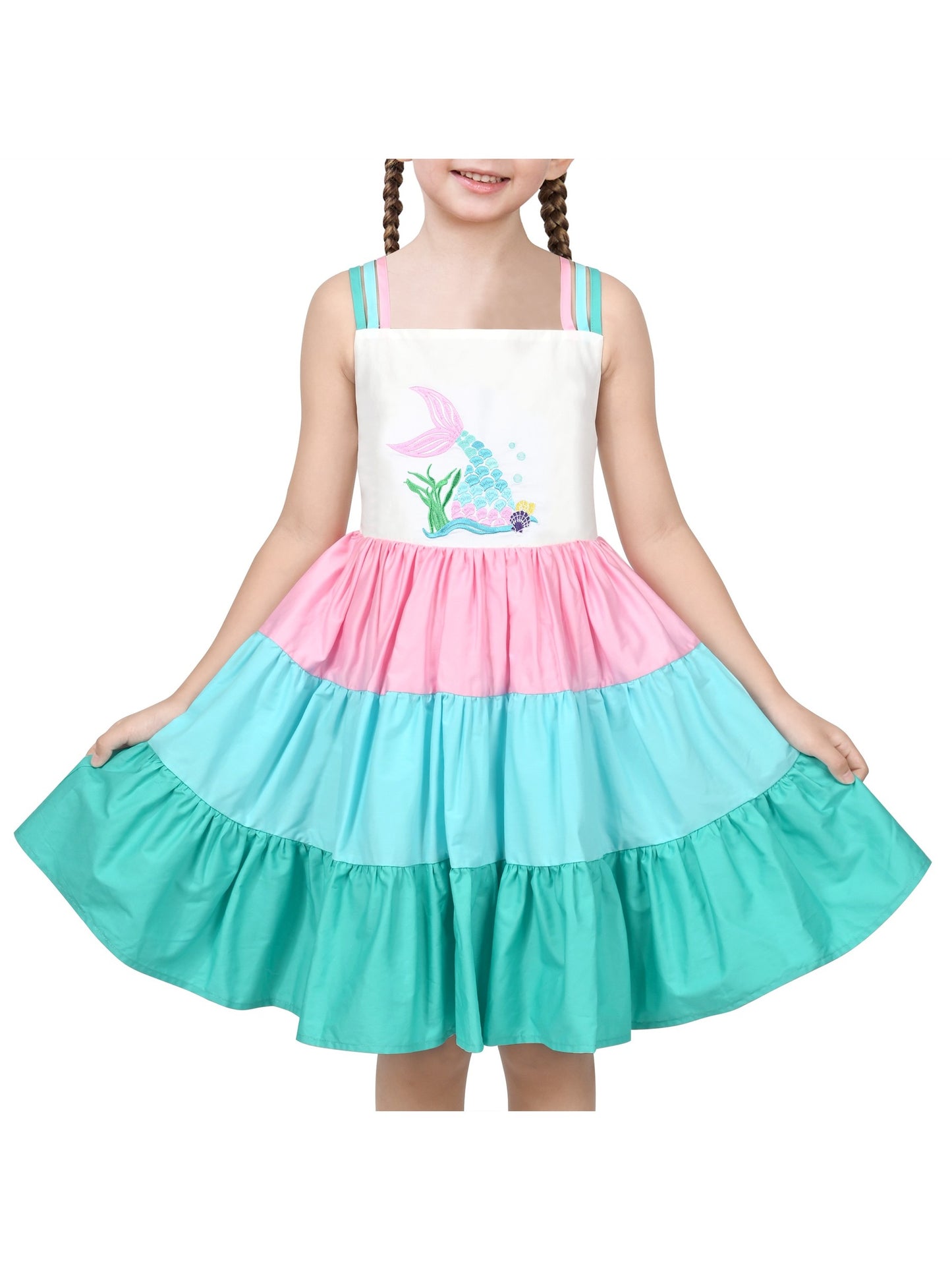 Girls Dress Purple Unicorn Rainbow Striped Suspender Sleeveless Summer Green