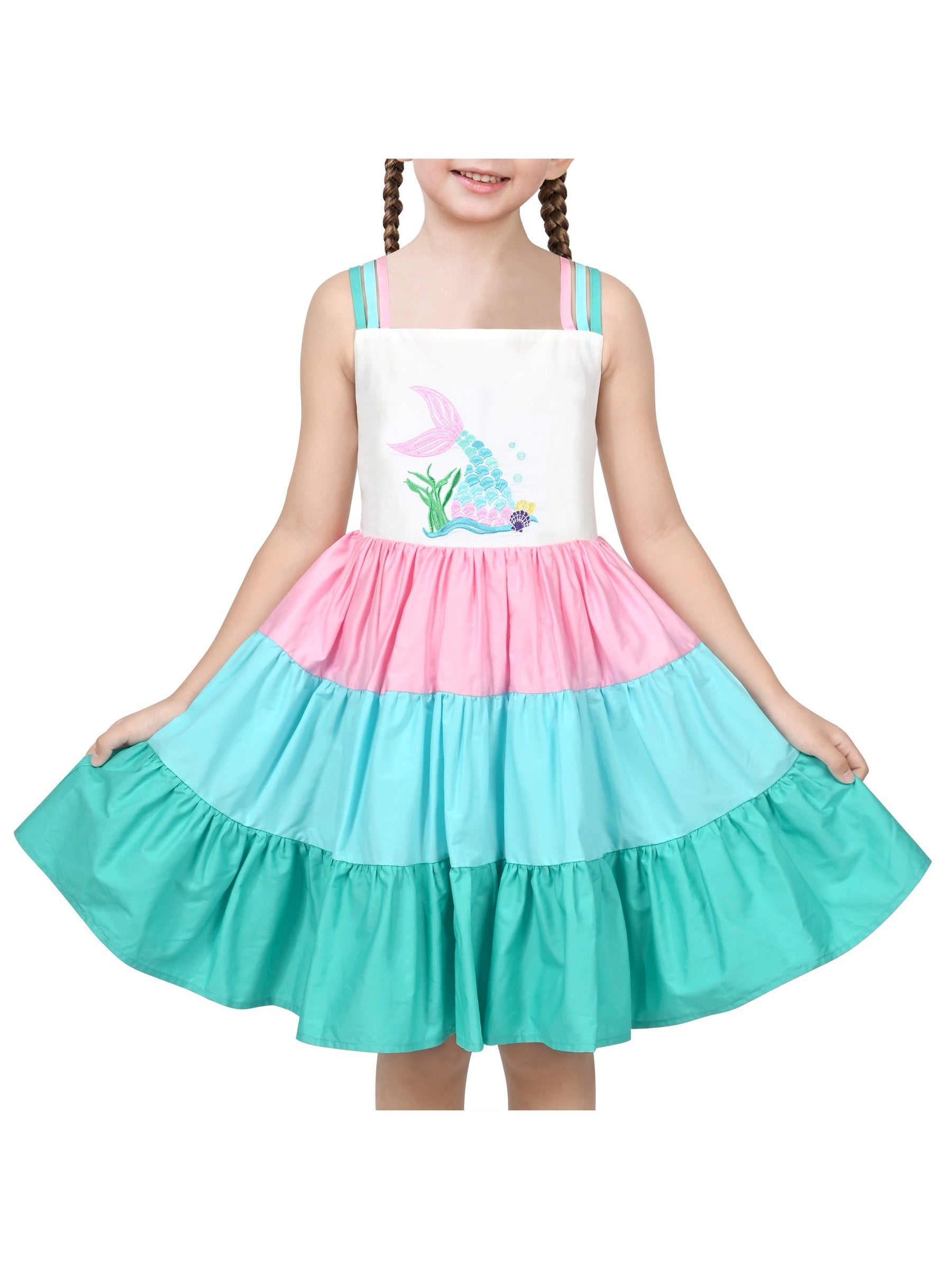 Girls Dress Purple Unicorn Rainbow Striped Suspender Sleeveless Summer Green