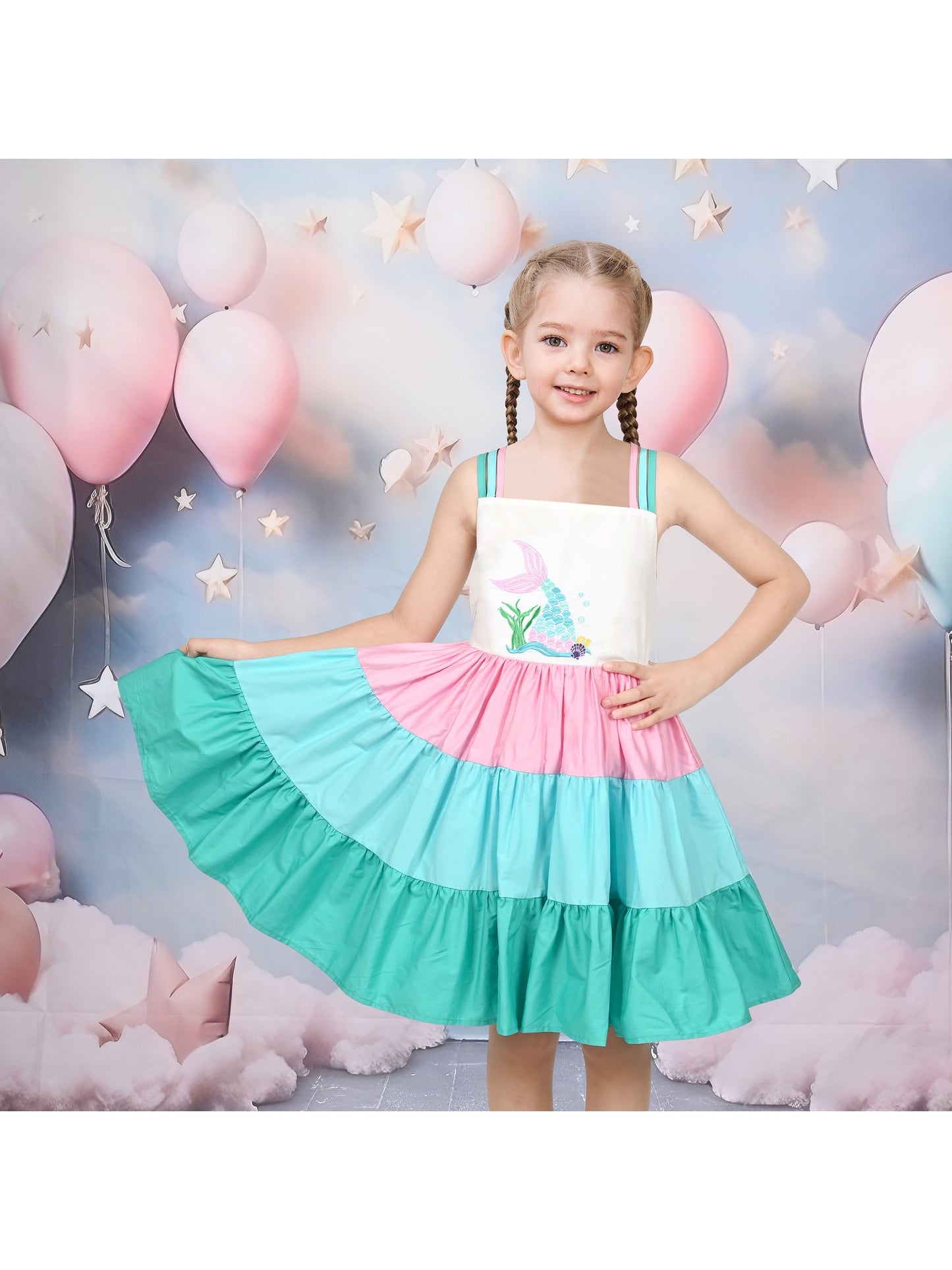 Girls Dress Purple Unicorn Rainbow Striped Suspender Sleeveless Summer Green