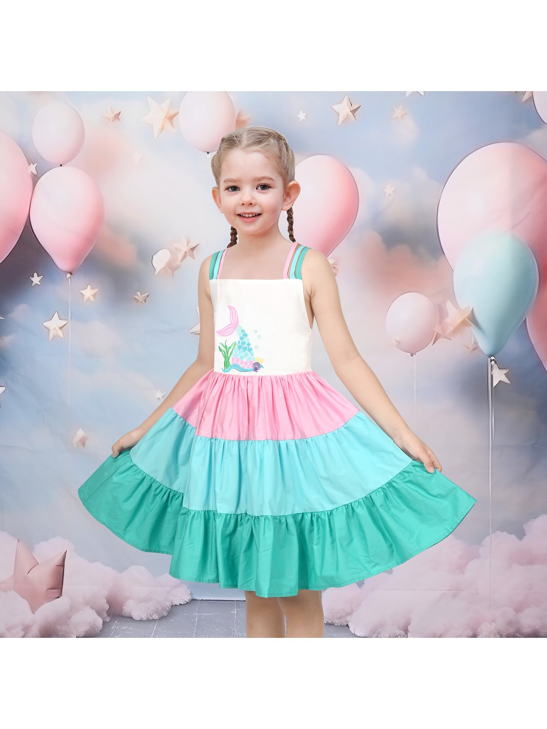 Girls Dress Purple Unicorn Rainbow Striped Suspender Sleeveless Summer Green