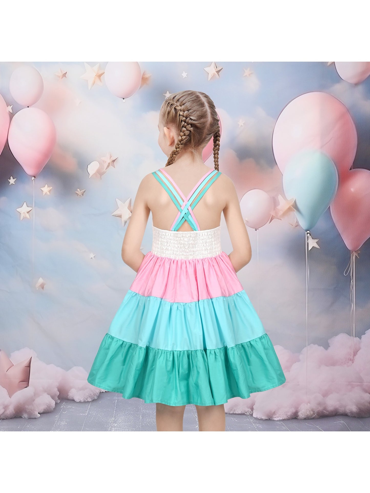 Girls Dress Purple Unicorn Rainbow Striped Suspender Sleeveless Summer Green