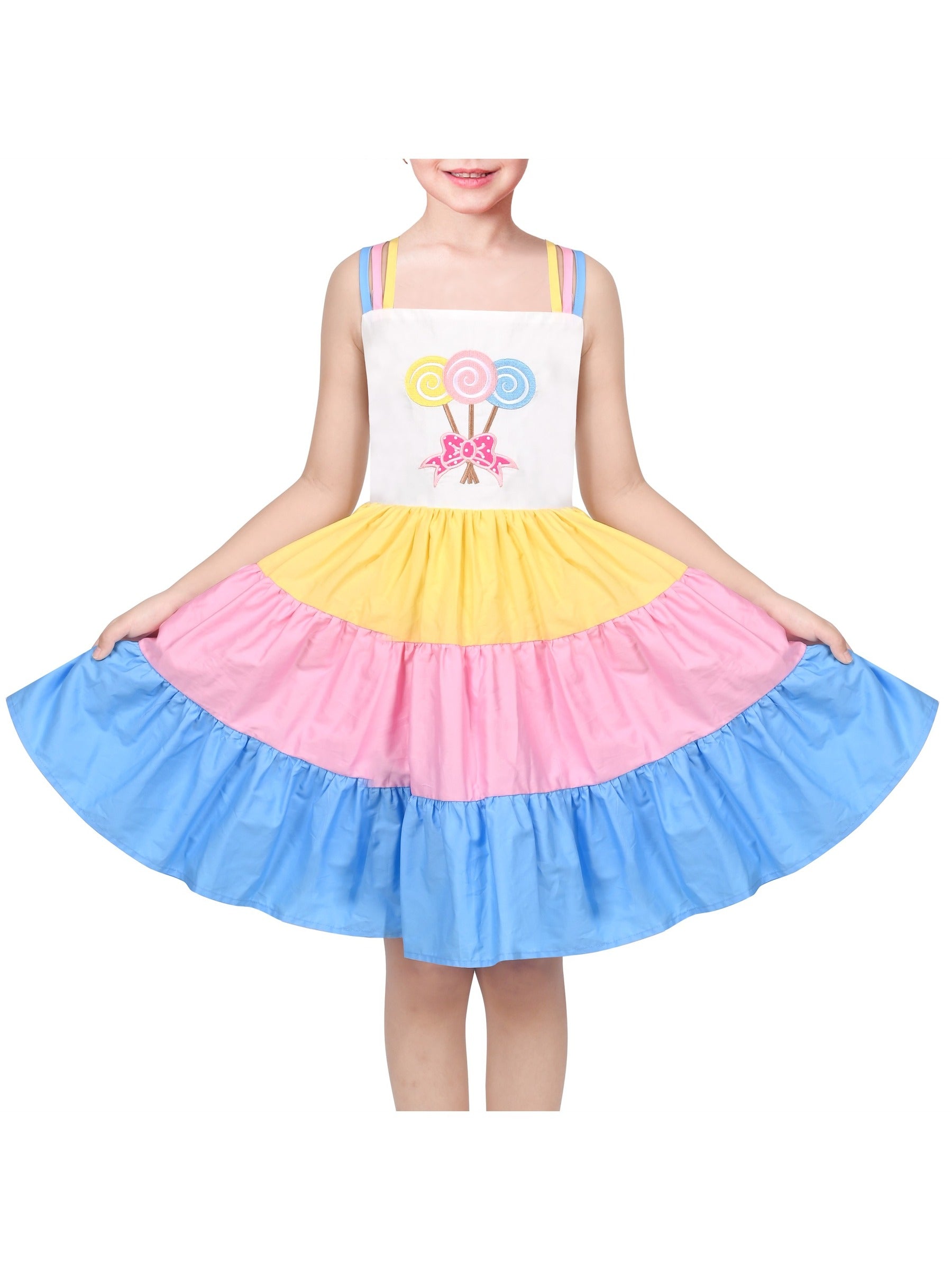 Girls Dress Purple Unicorn Rainbow Striped Suspender Sleeveless Summer Blue