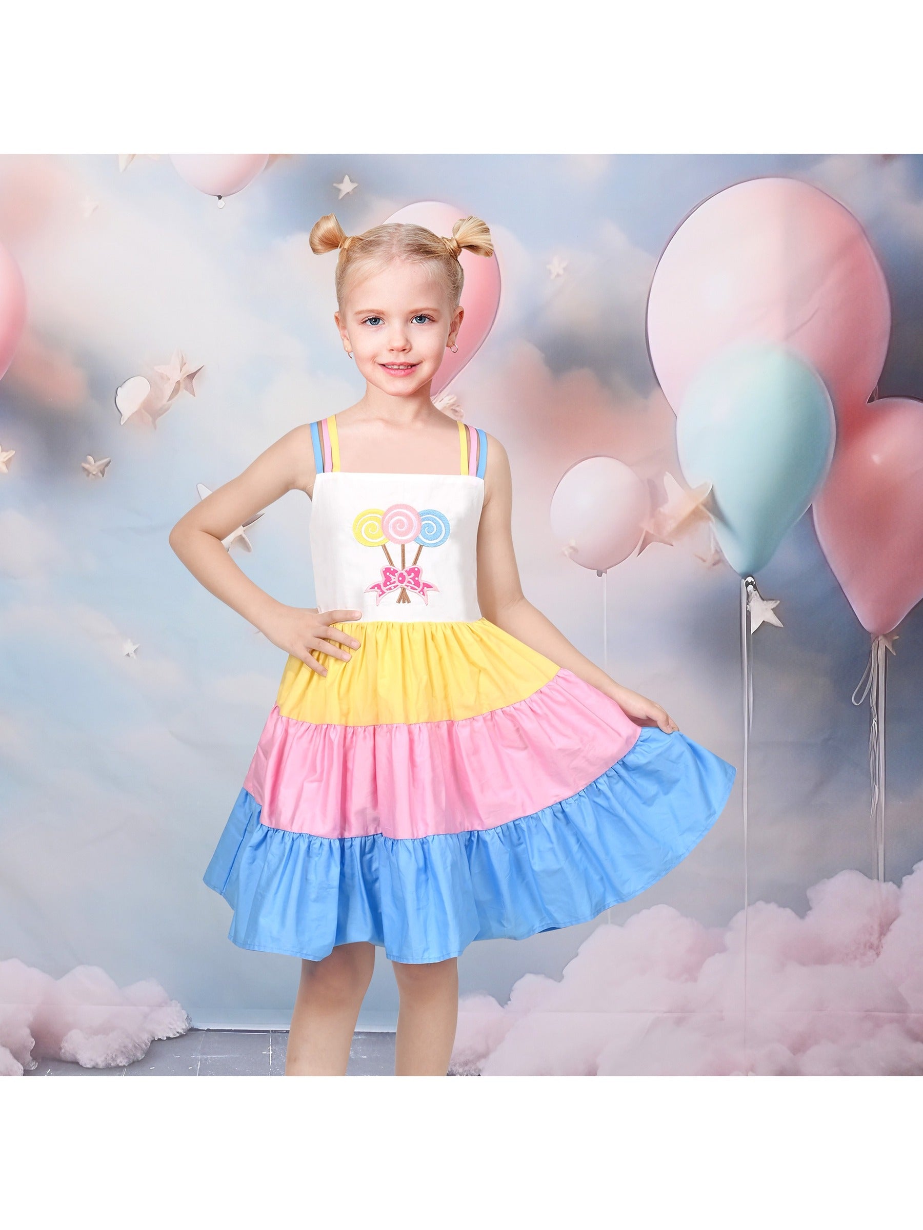 Girls Dress Purple Unicorn Rainbow Striped Suspender Sleeveless Summer Blue