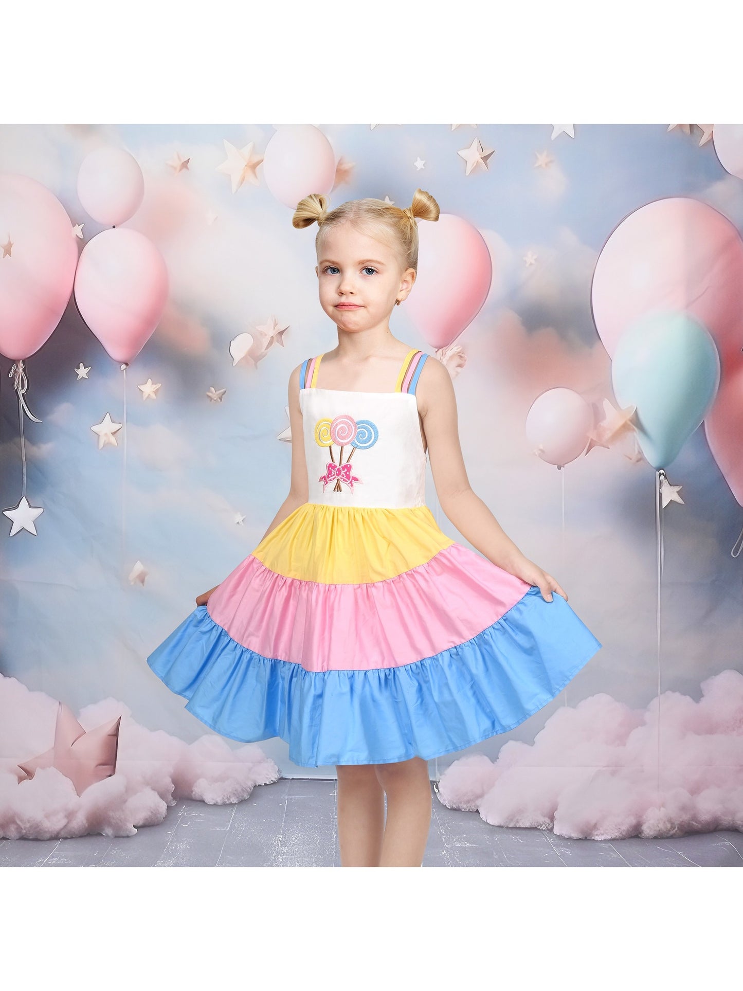 Girls Dress Purple Unicorn Rainbow Striped Suspender Sleeveless Summer Blue