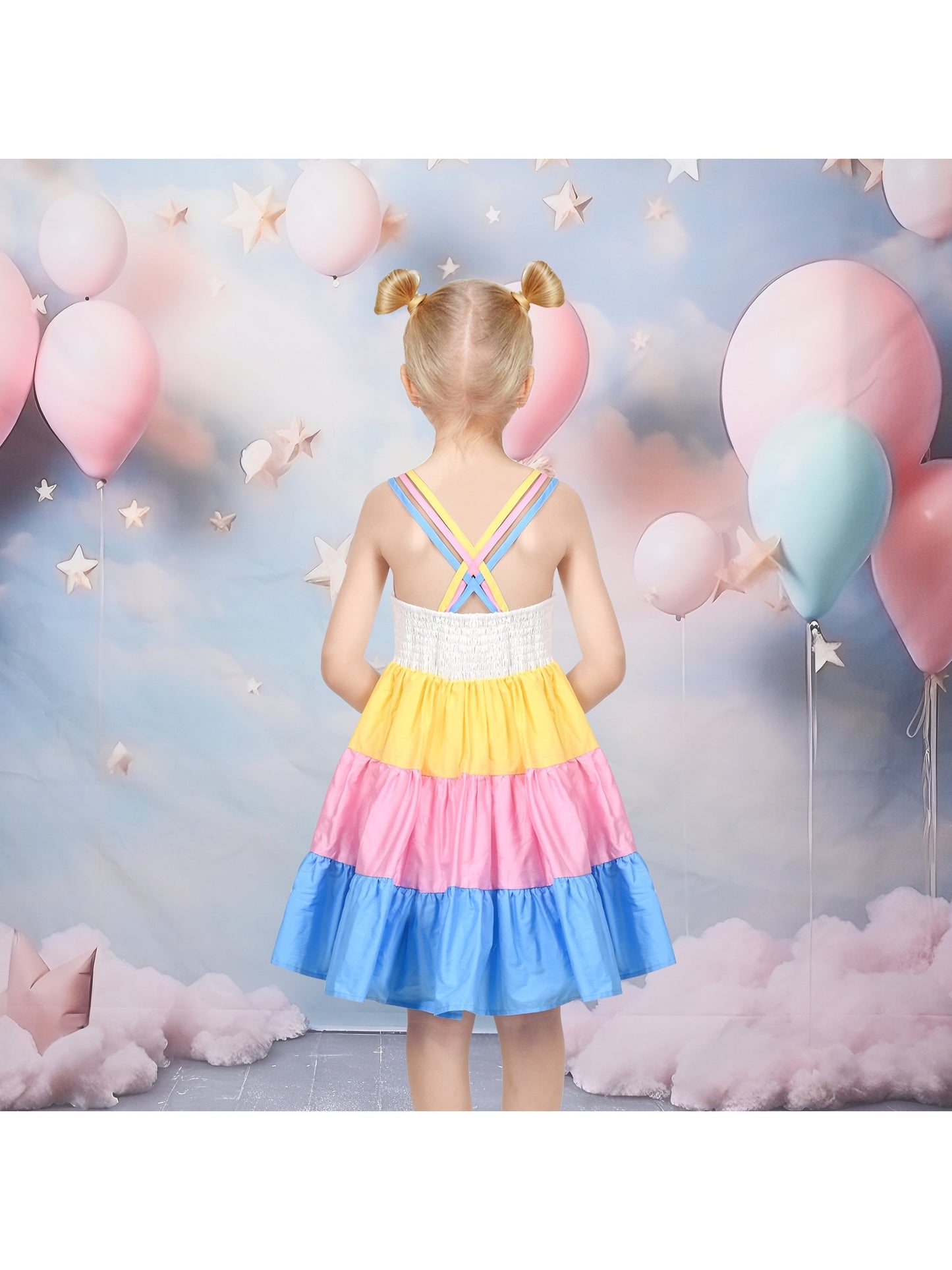 Girls Dress Purple Unicorn Rainbow Striped Suspender Sleeveless Summer Blue